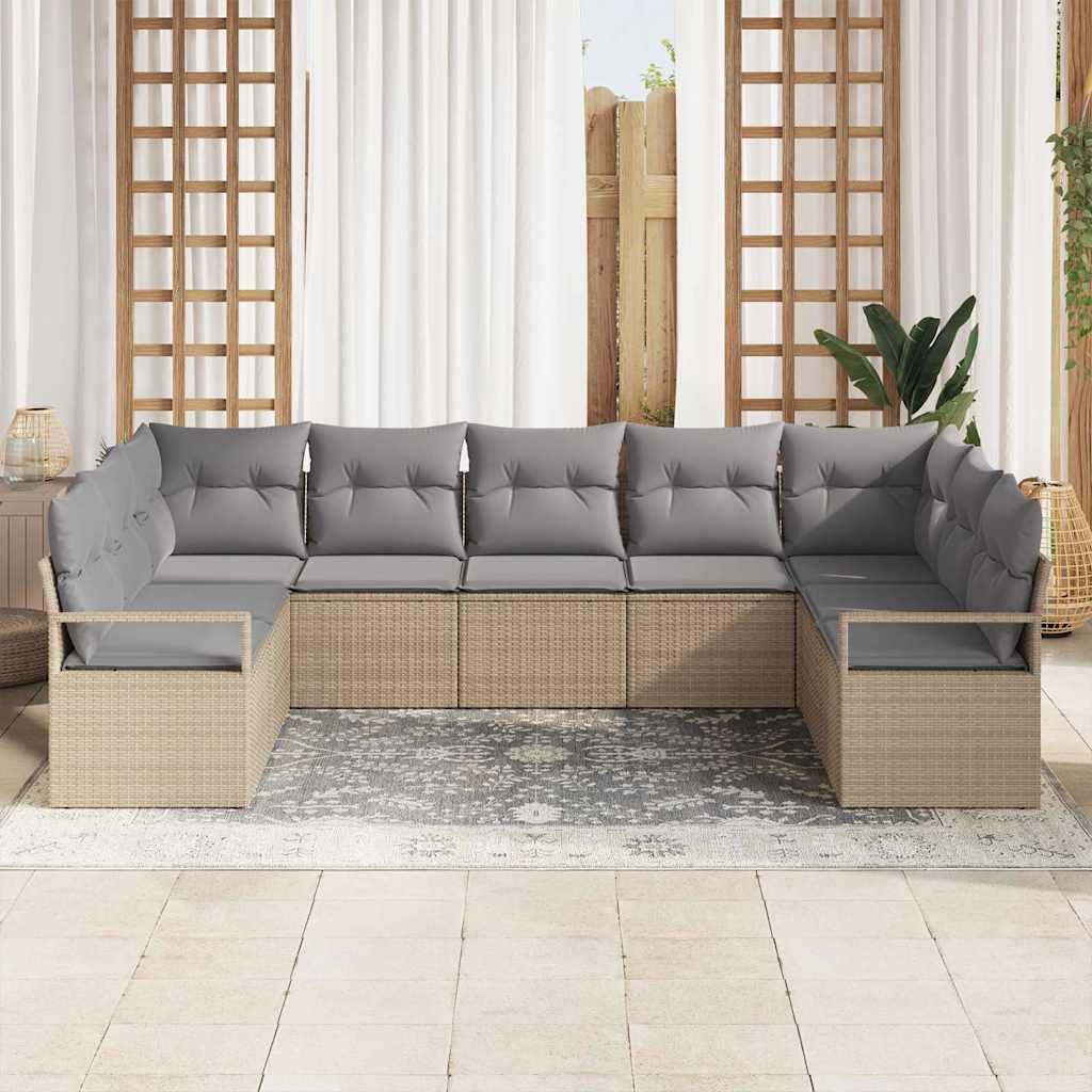Garten-Sofa-Set mit Kissen 9 pcs Beige und Hellgrau